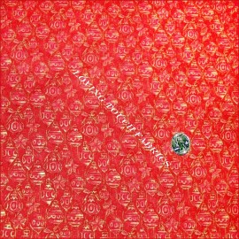 CHRISTMAS SMALL GUILDED RED ORNAMENTS STARS COTTON FABRIC 1/2 YD 18" X 44"