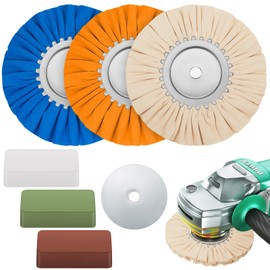 Tallew 7 Pcs 8" Airway Buffing Wheel Kit in Diameter 5/8" in Arbor Hole, Aluminum Metal Polishing Wheel and Polishing Compound for Angle Grinder Mirror Finish(Multicolor)