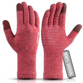 Rahhint Merino Wool Thermal Gloves Men Women Touchscreen Winter Gloves Warm Non-Slip Knitted Gloves with Nap Lining for Running Cycling Driving Work Outdoor Gift, red