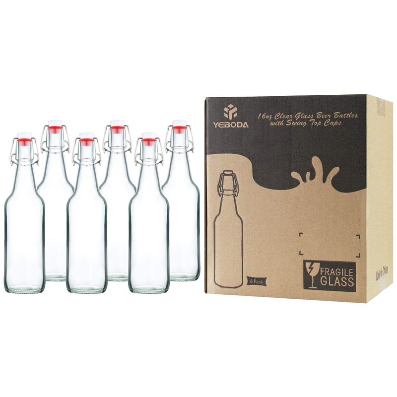 YEBODA Clear Glass Beer Bottles for Home Brewing with Easy