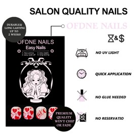 Valentines Press on Nails Medium Square OFDNE Pink Gradient Fake Nails False Nails with Heart Love Glitter Designs Glossy Glue on Nails Valentine's Day Acrylic Nails for Women Girls 24 Pcs
