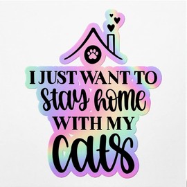 Holographic Decal Stickers of I Just Want to Stay Home with My Cats Premium Waterproof Vinyl Decal Stickers for Laptop Phone Accessory Helmet Car Window Mug Tuber Cup Door Wall Decora ANDVER30c3311HO