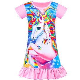 Kid Girls Nightgown Night Dress Unicorn Rainbow Princess Pajamas Sleepwear Nightie