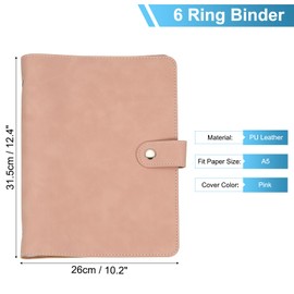PATIKIL A5 PU Leather Binder Cover, 6 Ring Loose Leaf Binder Protector Round Ring Binder Cover Refillable Notebook Binder for Meeting Photocard Budget Notebook Folder, Pink