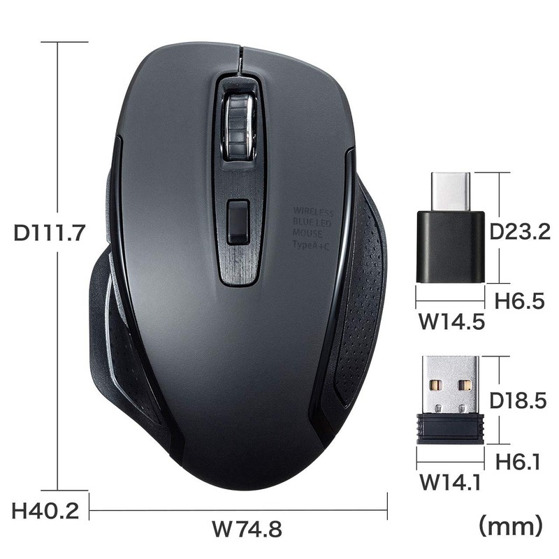 Sanwa Supply Silent Wireless Blue LED Mouse with Type-C and
