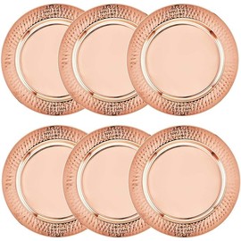 Bonito Home Copper Charger Plates - 6 Pack - 13 inch Round Rose Gold Charger Plates with Hammered Rim - Copper Charger Plate Set