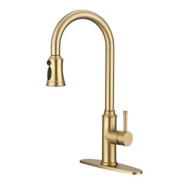 Trysea Kitchen Faucet with Pull Down Sprayer,Stainless Steel Sink Faucet with Deck Plate,Single Handle High Arc Brushed Gold Pull Out Kitchen Faucets