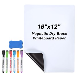 PATIKIL Magnetic Dry Erase Whiteboard Paper, 16"x12" White Board Stickers for Wall Whiteboard Contact Paper Sheet with Marker, Magnetic Eraser for Kitchen Fridge Shopping List, White