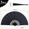 JOHOUSE 3PCS Large Folding Hand Fans, Black Foldable Fabric Fans