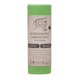 Eco Basics Biodegradable Garbage Bags with Handles – Large, 20 Bags, 52L, 83 x 64cm, Strong & Compostable Corn Starch Bags