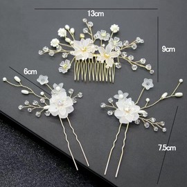 Hair Ornament, Headdress, Comb, U Pin, Hair Ornament, Pearl, 3-piece Set, Bride Hair Accessory, Handmade Wedding Headdress Hair Ornament, Flower Wedding Reception, Kimono, After-party, Recital,
