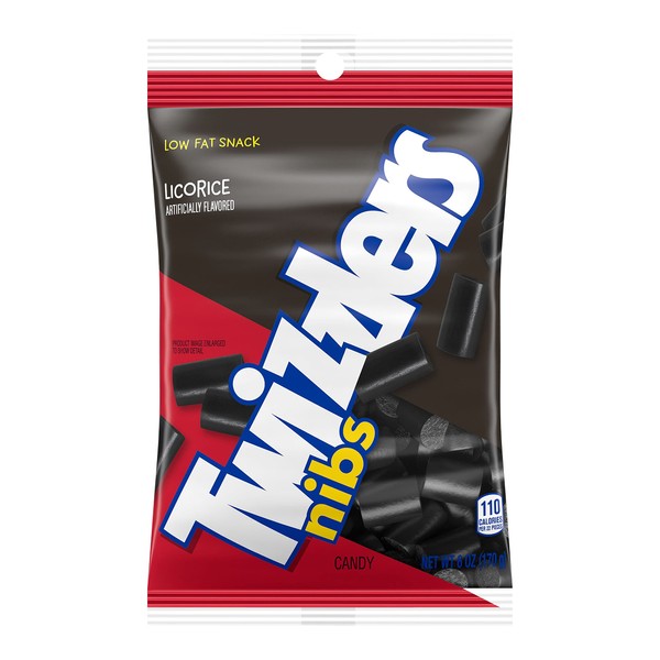 TWIZZLERS NIBS Licorice Flavored Chewy Candy, Bulk, Low Fat, 6 Ounce (Pack of 12)