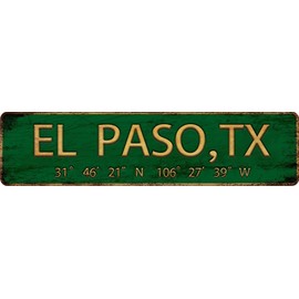 Vintage Metal Tin Sign EL PASO,TX 4''x16'' inch, Street Sign for Home, Restaurant, Bar, Cafe, Garage - Retro Wall Decor Plaque