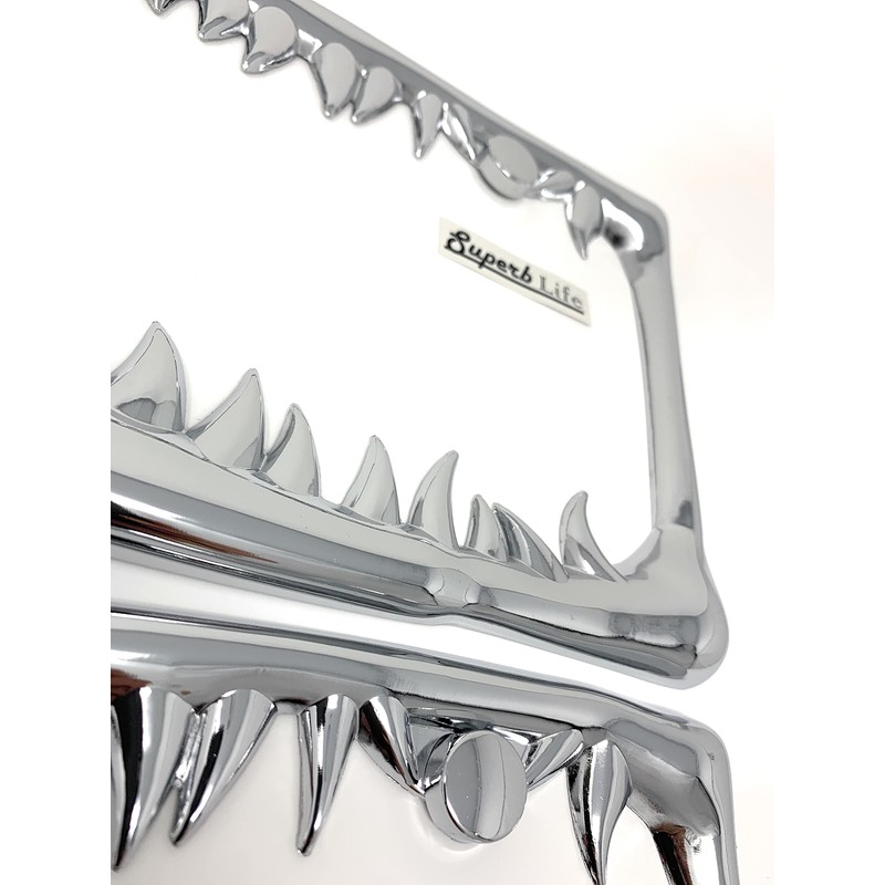 Shark Tooth License Plate Frame with Screws Caps, Set of