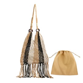 GRPKSSIB Boho Beach Bags Knitted Tote Bag Bohemian Crochet Purse Handbags Summer Shoulder Bag Tassels for Women