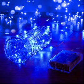 Ariceleo 1 Pack 16.4ft Battery Operated String Lights with Timer, Blue with Synchronized Twinkle Mode, Fairy Lights Battery Powered, 50 LEDs, Idea for Christmas Bedroom Party Wedding
