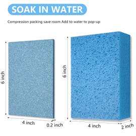 Cleaning and Washing Sponge, 3 Pack Large Extra Thick Heavy Duty Sponge Multi-Purpose for Kitchen Bathroom Bike Boat Car, Natural Cellulose Sponges 4" X 6" X 2" (Blue)