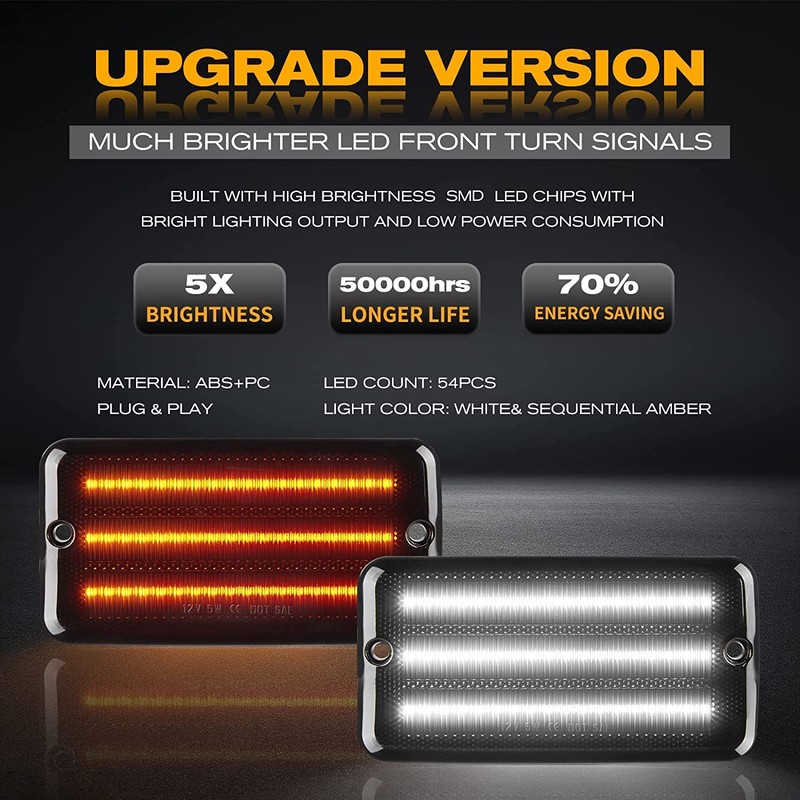 Gempro Led Sequential Front Turn Signal Lights White DRL for