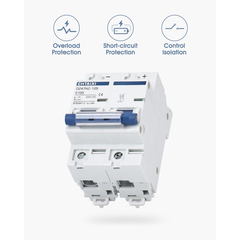 Chtaixi DC Miniature Circuit Breaker, 2 Pole 500V 125 Amp