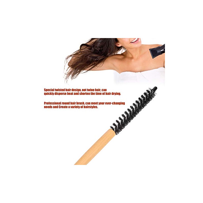 Mini Round Brush Nylon Bristles Short Hair Styling Wooden Handle