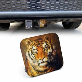 Beabes Tiger Towing Hitch Cover Wildlife Jungle Animal Brown Tiger Trailer Hitch Tube Cover Plug Cap Hitch Cover Universal for 2 Inch Receivers Tube for RVs SUVs and Cars