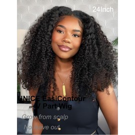 UNICE EasiContour V Part Kinky Curly Wig Glueless Human Hair Wig Minimal Leave Out Upgrade U Part Beginner Friendly Wig 150% Density for Women 18 Inch
