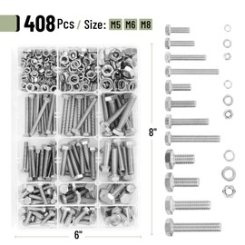 Mr. Pen- Nuts and Bolts Assortment Kit, 408 pcs, Stainless Steel, M5 M6 M8 Hex Head Metric Assorted Nuts and Bolts, Nut Bolt and Washer Assortment, Bolt and Nut Assortment, Bolts and Nuts Kit