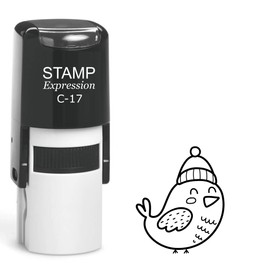 stampexpression - Bird Wearing Winter hat Christmas Self Inking Rubber Stamp - Black Ink (A-63146)