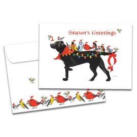 Tree-Free Greetings Bird Dog Christmas Cards - 10 Recycled 5x7 Cards & Matching Envelopes, Thick Cardstock, Sustainably Made in USA - Festively Silly Animals