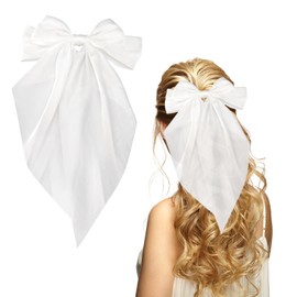 OOTDAY Hair Bow Clips for Women, Large Hair Bows for Women, Oversized Long Tail Hair Bow, Hair Bands, Cute Hair Accessories (White)
