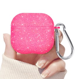 Newseego for Airpods 4 Case, Luxury Cute Sparkle Bling Shiny Case with Keychain for Women Girls Men Anti-Lost Anti-Scratch Soft TPU Shockproof Protective Glitter Cover for AirPods 4th-Rose Red