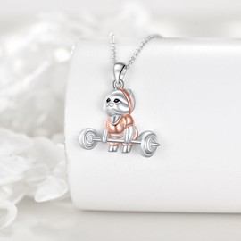 VONALA Cat 925 Sterling Silver Necklace Weightlifting Kitten Funny Sports Animal Pendant Jewelry Gify for Women Christmas Birthday