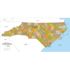 North Carolina ZIP Code Map with Counties - Large - 48" x 23.5" Laminated