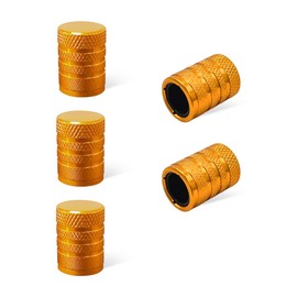 povtii 5 PCS Car Tire Valve Stem Caps, Aluminum Auto Wheel Stem Cover with O Seal, Corrosion Resistant Vehicle Tire Air Caps for Truck Motorcycle Bike, Universal Car Accessories (Golden)