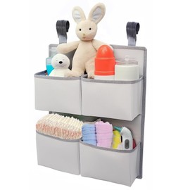 KIKJOK Hanging Diaper Organizer for Crib/Playard/Bassinet – H19 x L15 Hold 80+ Diapers - Changing Table Diaper Holder - Hanging Diaper Stacker Nursery Caddy Organizer for Boy or Girl (Silver-grey)