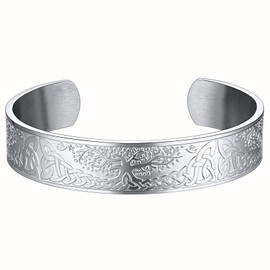 FaithHeart Celtic Trees Bracelets for Men, Retro Style Tree of Life Cuff Bracelet Bangles - Stainless Steel
