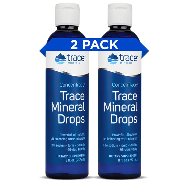 Trace Minerals ConcenTrace Drops | Full Spectrum Minerals | Ionic Liquid Magnesium, Chloride, Potassium | Low Sodium | Energy, Electrolytes, Hydration | 192 Day Supply, 8 fl oz (Pack of 2)