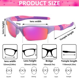 DUCO K014 Kids Sunglasses, Children's Sunglasses, Sports, Polarized Sunglasses, Ultra Lightweight Frame, UV Protection, Baseball, Running, Cycling, 5-12 Years Old, purple/pink