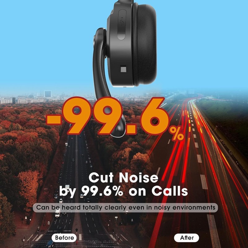 Bluetooth Headset with Microphone, Noise Canceling Wireless On Ear Headphones,