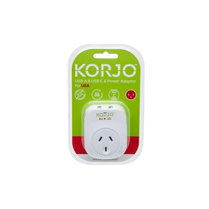 Korjo USB A+C - US Converter: AUS/NZ Power Socket Plus