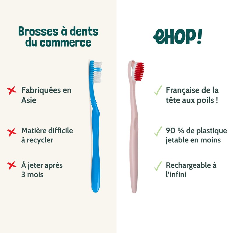 Set – Zahnbürste mit wiederaufladbarem Kopf, hergestellt in Frankreich (gemischte
