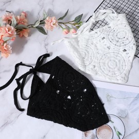 FdcLixuvol Floral Crochet Hair Bandanas for Women, 2 Pcs Bandana Headbands for Women Vintage Crochet Bandana for Women Scarf Headband Charming Crochet Headbands for Women Girls (White, Black)