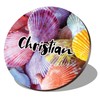 1 x Round Coaster - Name Christian Sea Shells Letter