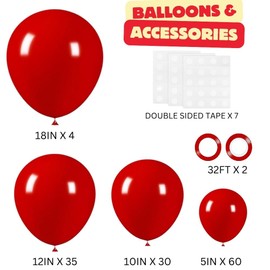 Miles Retail 129 pcs Ruby Red Balloons Different Sizes 18 12 10 5 Inches for Garland Arch, Red Balloons for Birthday Wedding Theme Valentine's Day Christmas Party Decoration, Ruby Red