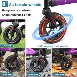 MAXWALK Walkers for Seniors, Rollator Walker with Seat, 8" Rubber Wheels All Terrain Rollator Walker with Backrest, Aluminum Walkers Built-in Cable, Foldable and Adjustable Height for Seniors, Purple