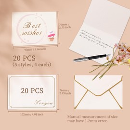 MUWINC Thank You Card-20 PCS Blank Cards and Envelopes,Thankyou Cards Multipack,With Small Three-Dimensional Icon,Suitable for Family, Friends, etc.(7 X 9.3 cm)