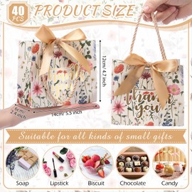 Moinchore 40 Pack Thank You Gift Bags with Handles Small Treat Boxes Thank You Party Favor Bags Mini Floral Gift Bags Bulk for Easter Wedding Birthday Party Supplies(Vintage Wild Floral)