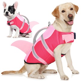 AOFITEE Dog Life Jacket, Dog Life Vest for Swimming, Shark Dog Life Vest with Rescue Handle and Reflective Stripe, Ripstop Dog Lifesaver Float Coat, Dog Swimming Vest for Small Medium Large Dogs Pink