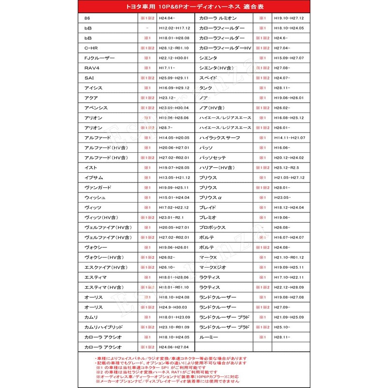 【Esperanza】トヨタ カロッツェリア カーナビ取り付けオーディオハーネス10P6P変換 カプラー同色配線タイプケーブルPionner