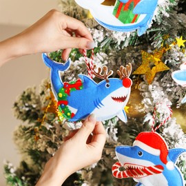 Vansolinne Shark Christmas Tree Ornaments Felt Christmas Hanging Decorations for Kids Women Gift Blue Xmas Ornament Set Holiday Party Favors Supplies Indoors Home Decor 8PCS